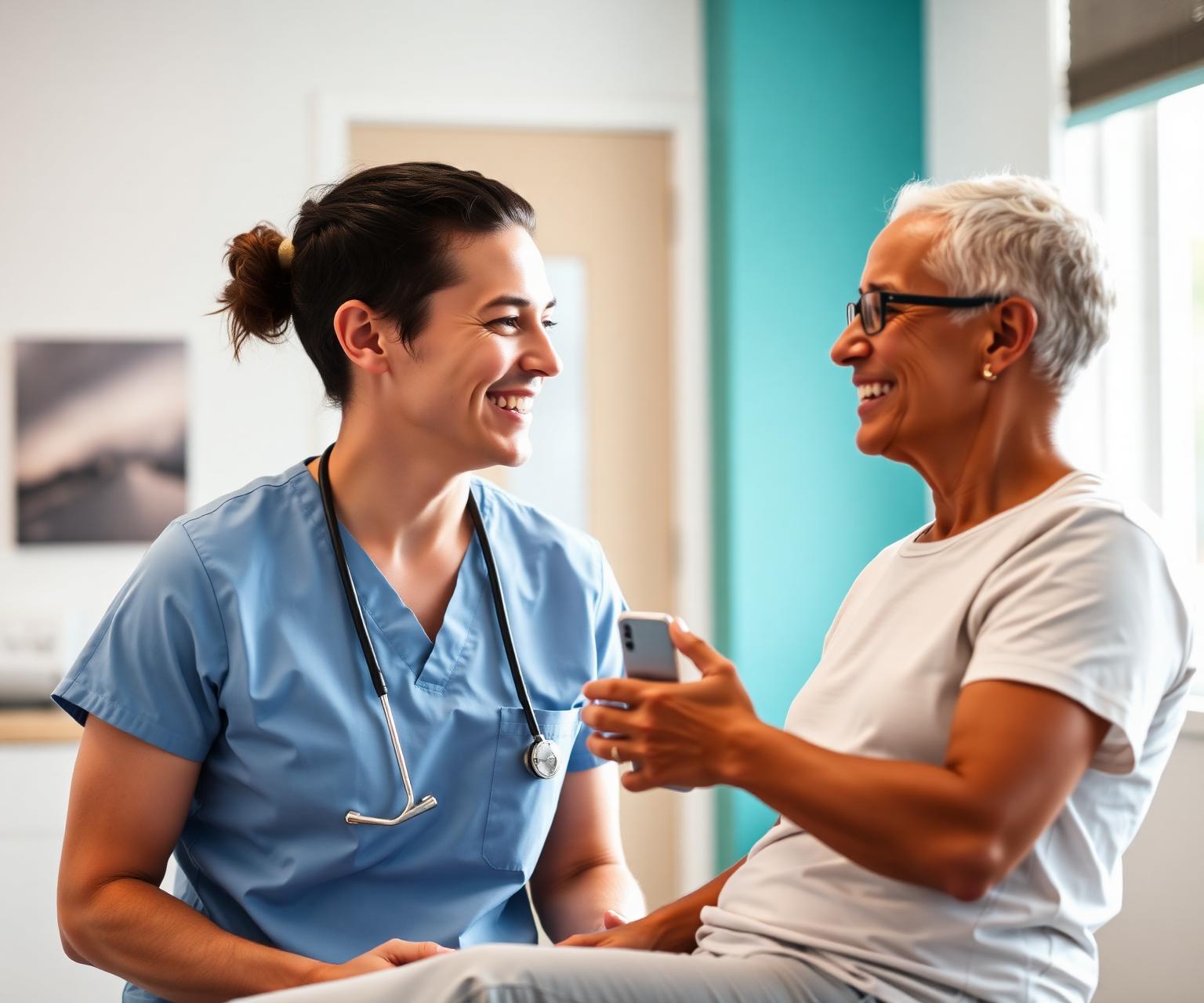 A friendly Fort Worth healthcare provider speaking with a patient about back pain options